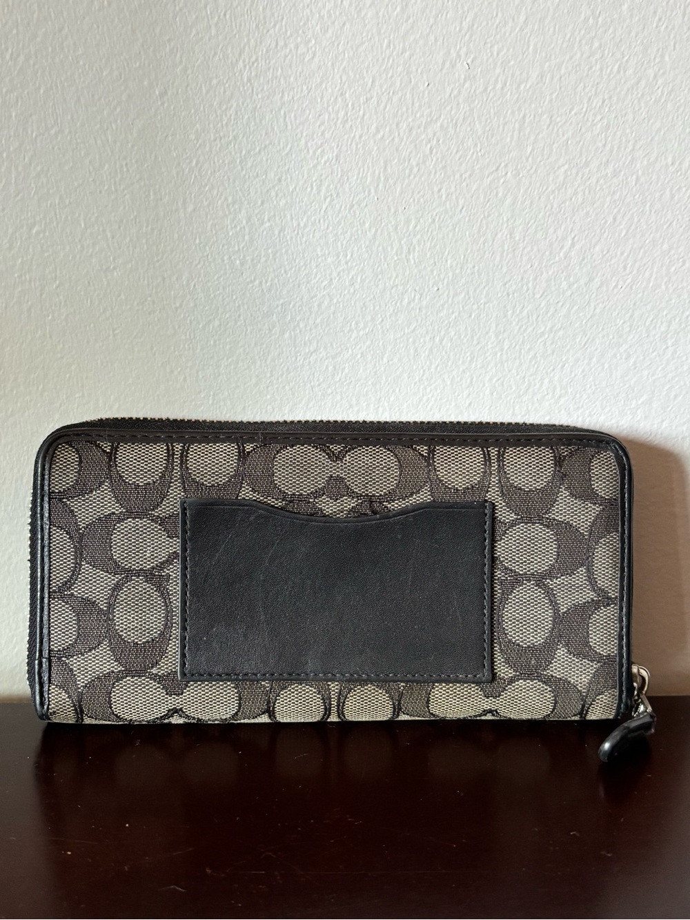 Coach Signature Canvas Zip Wallet in Brown and Khaki - Picture 2 of 9